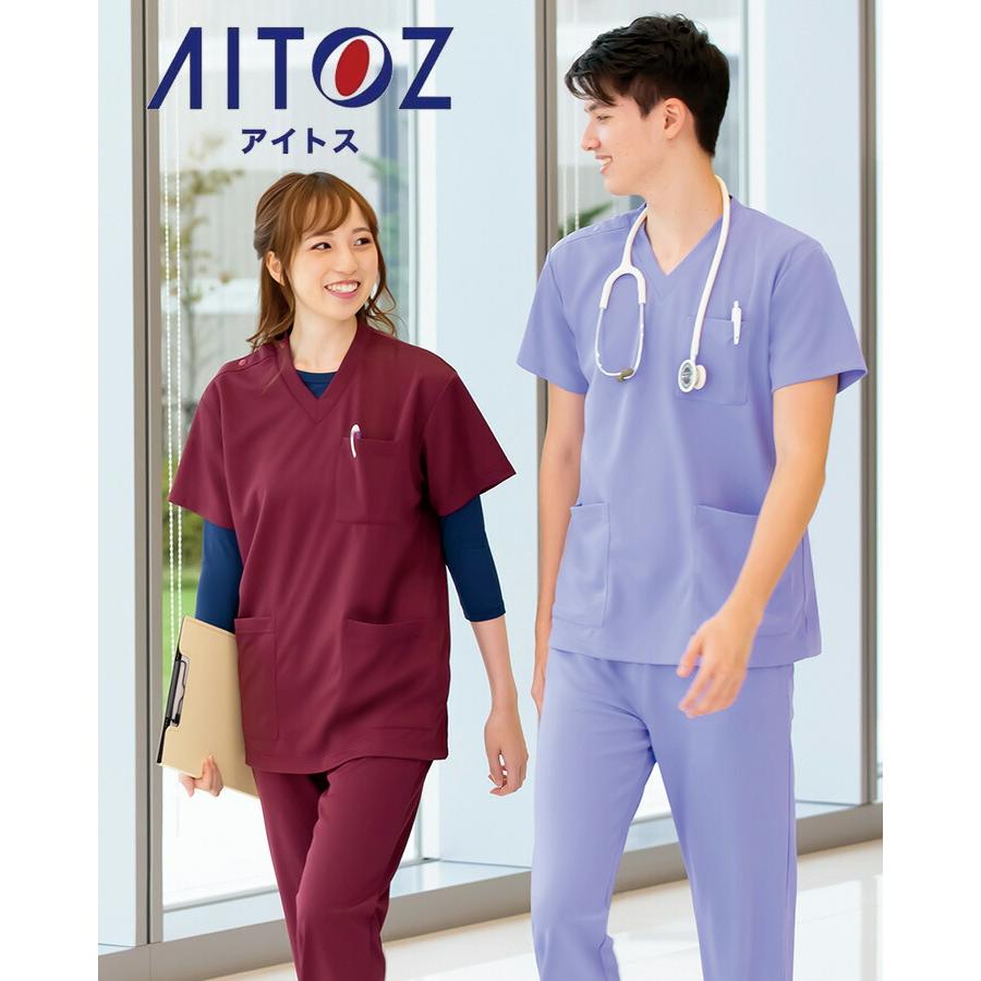 アイトス スクラブ 男女兼用 aitoz-861411 医療白衣 看護師 介護 病院