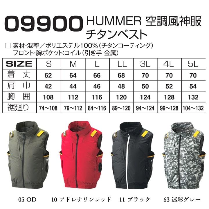 即日発送 HUMMER ハマー 空調風神服 空調ウェア サイドファン ベスト