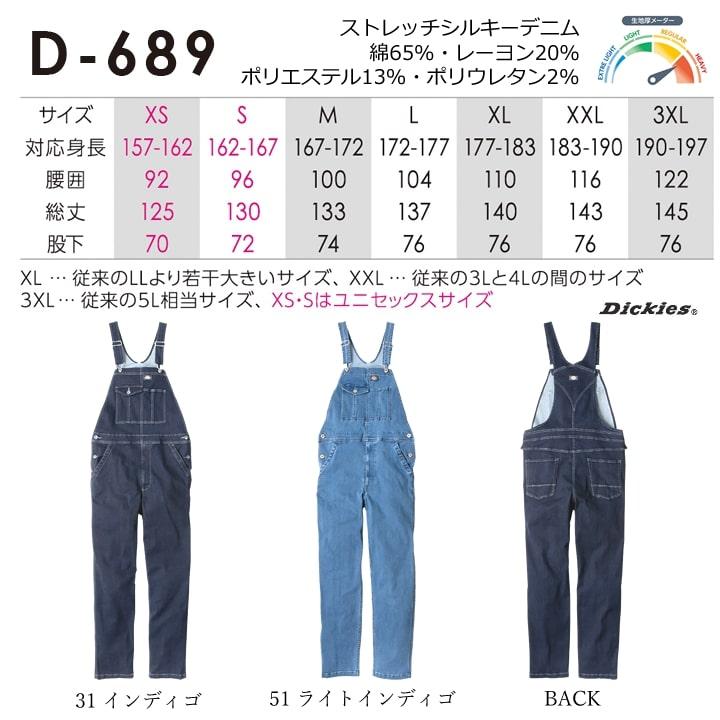 ディッキーズ オーバーオール ストレッチデニム サロペット D-689 作業