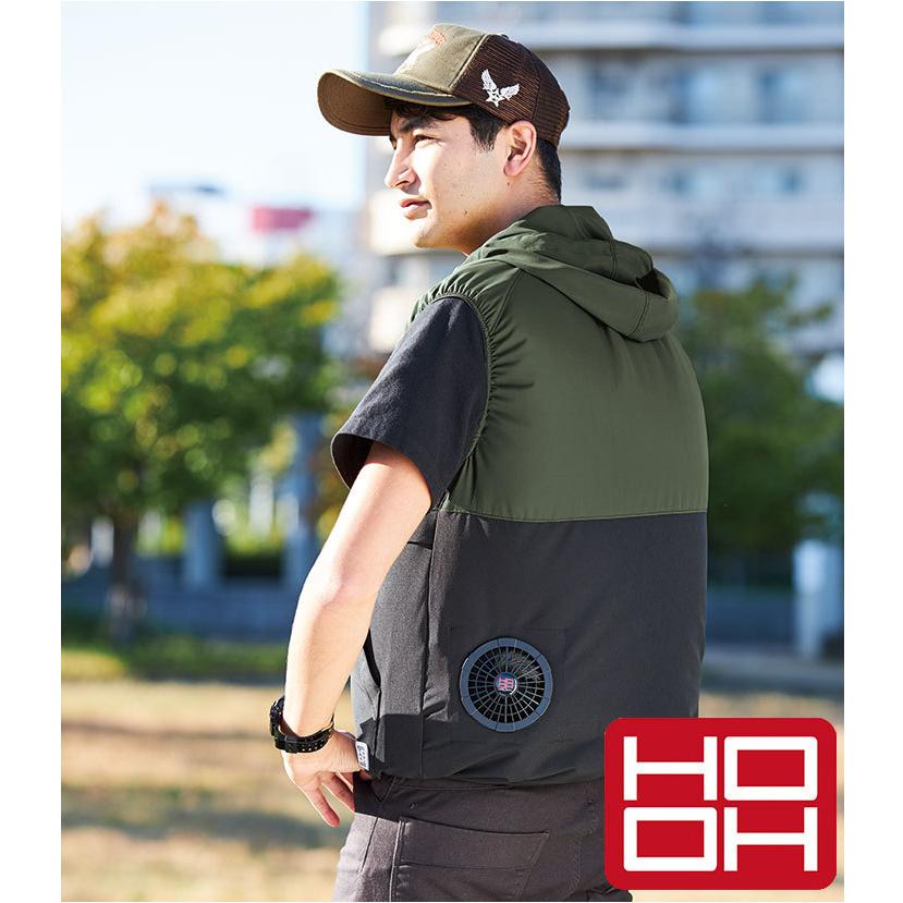 HOOH 空調作業服 ファン対応 ベスト バイカラー フードベスト 服のみ