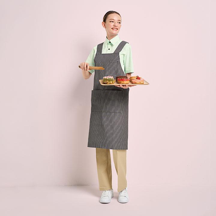 新品未使用 メデル ヒッコリー エプロンベスト エプロン T-8543 厨房 レストラン カフェ ヒッコリー ストライプ 女性