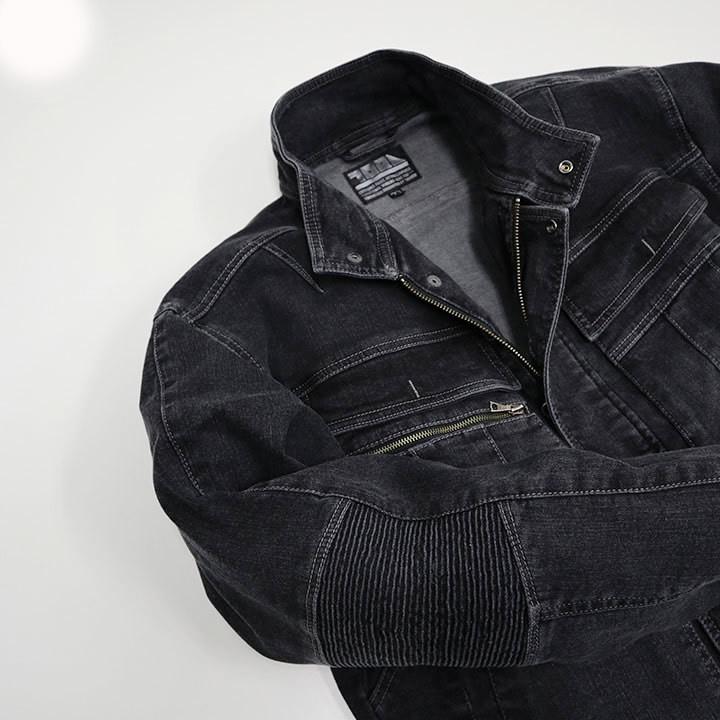 寅壱 デニム 蛇腹ライダースジャケット 蛇腹プリーツ ストレッチ 耐久