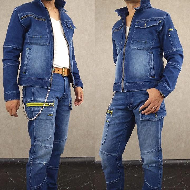 寅壱 デニムジャケット ストレッチ バイオウォッシュ ヒッコリー
