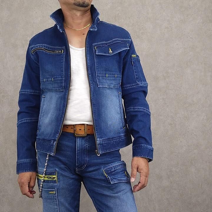 寅壱 デニムジャケット ストレッチ バイオウォッシュ ヒッコリー 長袖