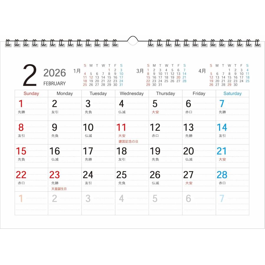 2026年カラー壁掛けリングカレンダー SP-1_A4 人気 エコで見やすく使いやすく便利 SIMPLE IS BESTシリーズ A4 13枚タイプ |  | 01