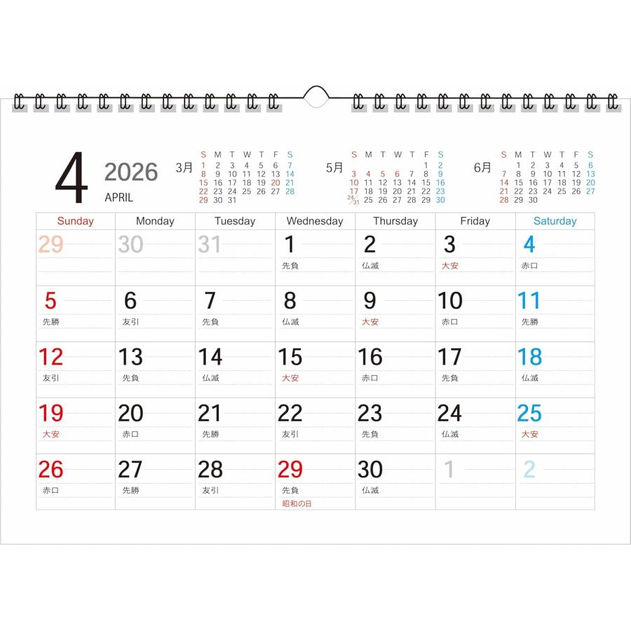 2026年カラー壁掛けリングカレンダー SP-1_A4 人気 エコで見やすく使いやすく便利 SIMPLE IS BESTシリーズ A4 13枚タイプ |  | 04