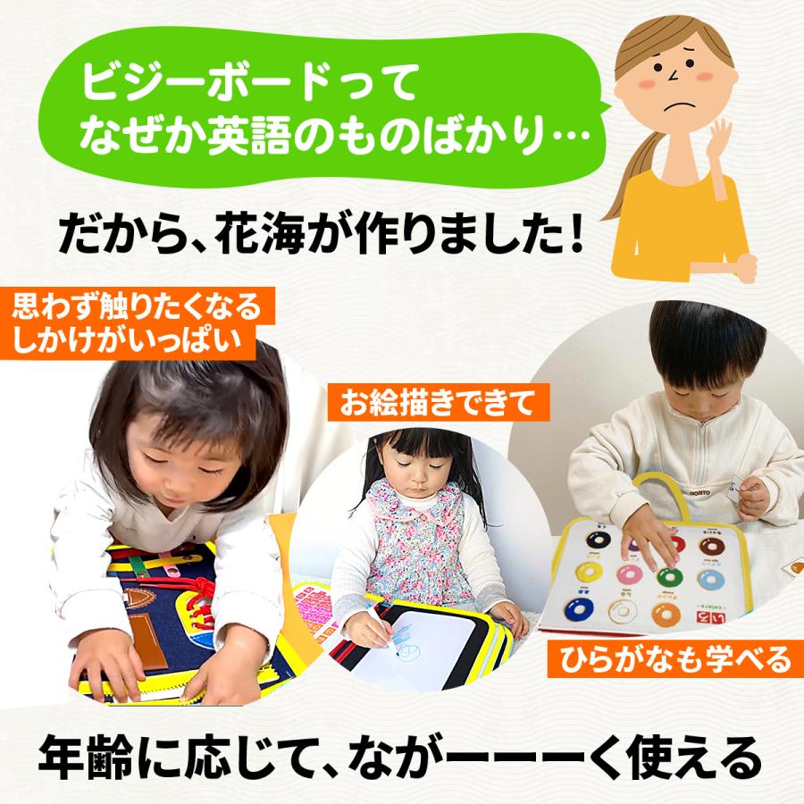 【サンタ帽子付★クリスマスラッピング無料】 ビジーボード ひらがな 日本語 勉強 モンテッソーリ 知育玩具 指先遊び 知育ボード 知育バッグ お着換えの練習 |  | 02