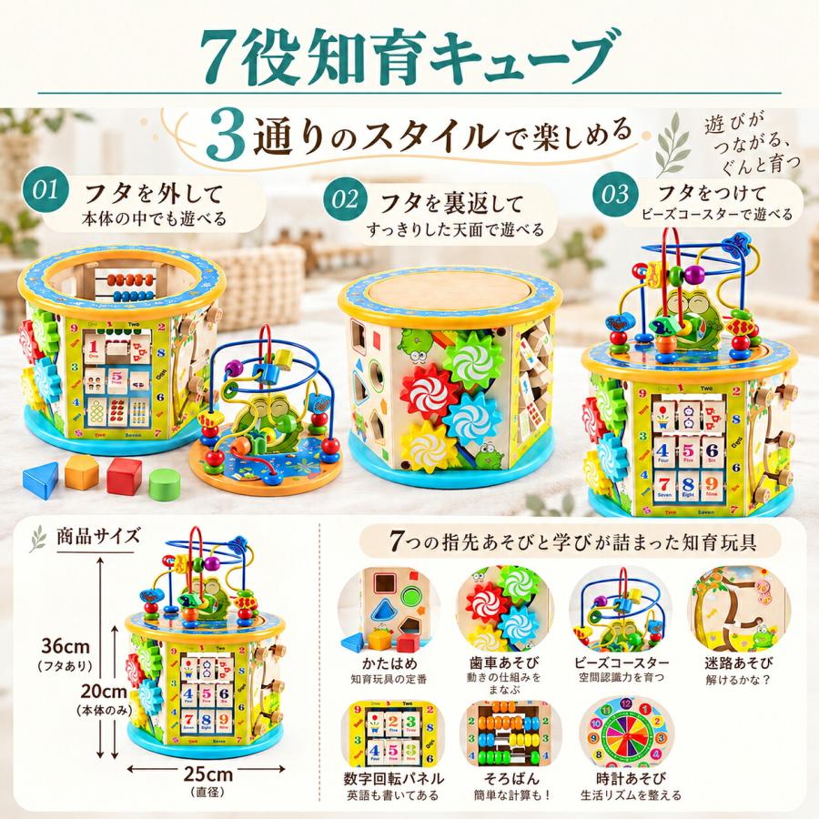 【ラッピング無料】 赤ちゃん 知育キューブ 6役 7役 8役 10役 おもちゃ 1歳 知育玩具 2歳 木のおもちゃ モンテッソーリ |  | 10