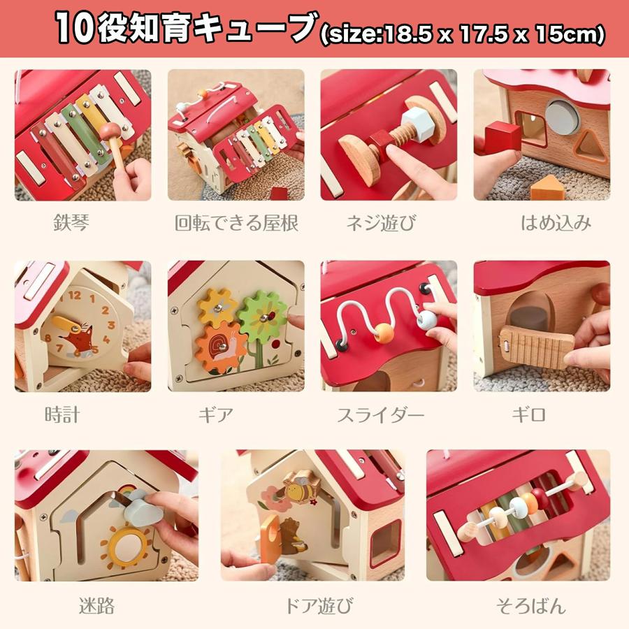 【10%OFF★サンタ帽子★ラッピング無料】 赤ちゃん 知育キューブ 6役 7役 8役 10役 おもちゃ 1歳 知育玩具 2歳 木のおもちゃ モンテッソーリ |  | 19