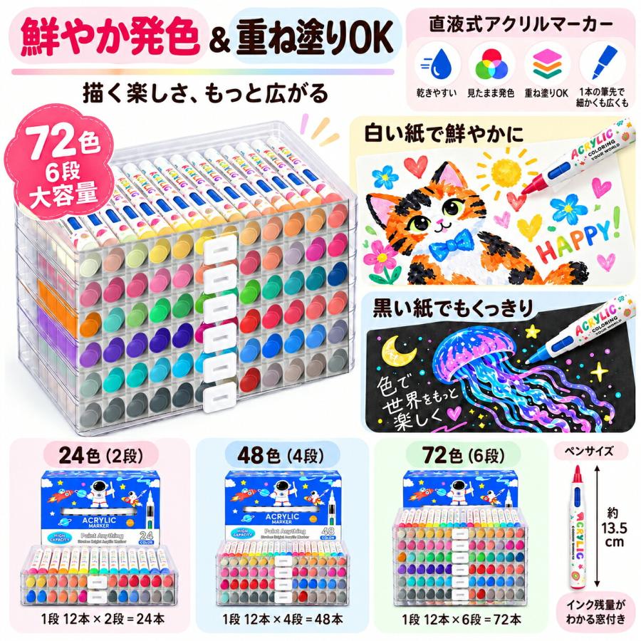 【1位常連】【ラッピング無料】 24色 72色 直液式 アクリルマーカー セット はなうみマーカー イラストマーカー アルコールマーカー 中学生 お絵描きセット |  | 09