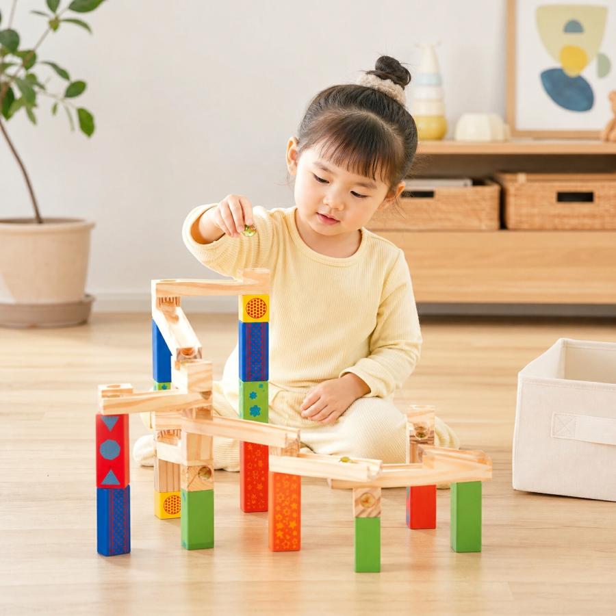 【花海公式★ラッピング無料】 木製 66pcs スロープトイ ビーズコースター スロープ ビー玉 転がし ブロック 積み木 おもちゃ 知育おもちゃ 玩具 知育玩具 |  | 14
