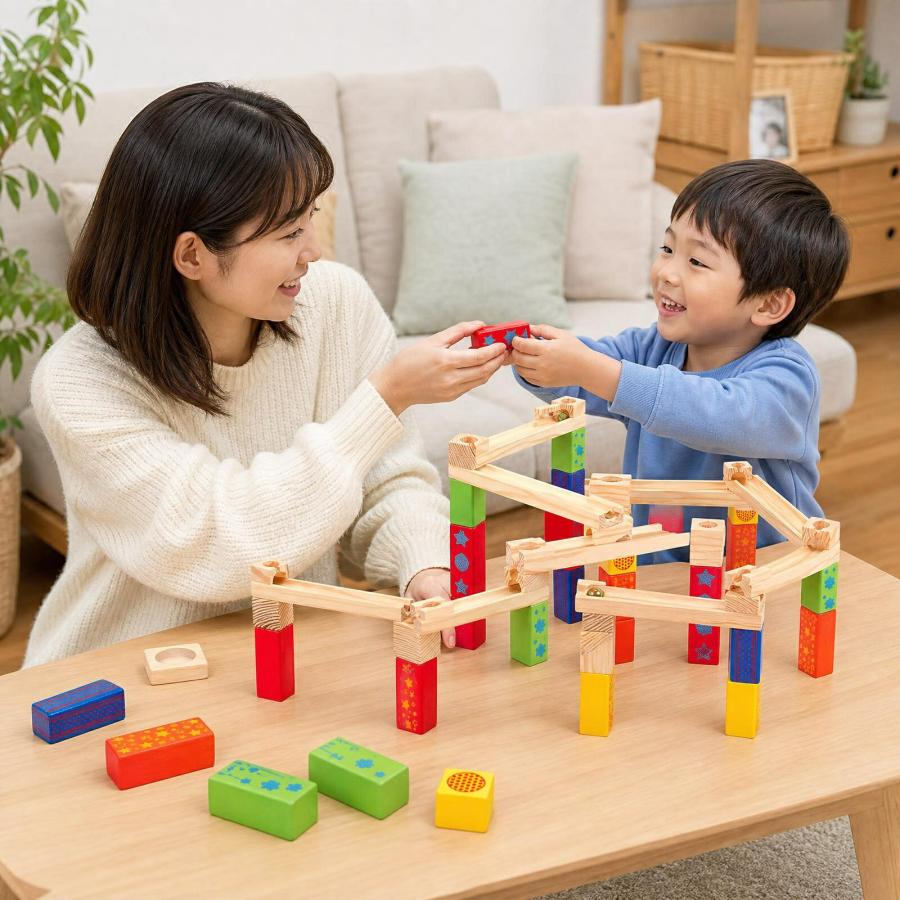 【花海公式★ラッピング無料】 木製 66pcs スロープトイ ビーズコースター スロープ ビー玉 転がし ブロック 積み木 おもちゃ 知育おもちゃ 玩具 知育玩具 |  | 15