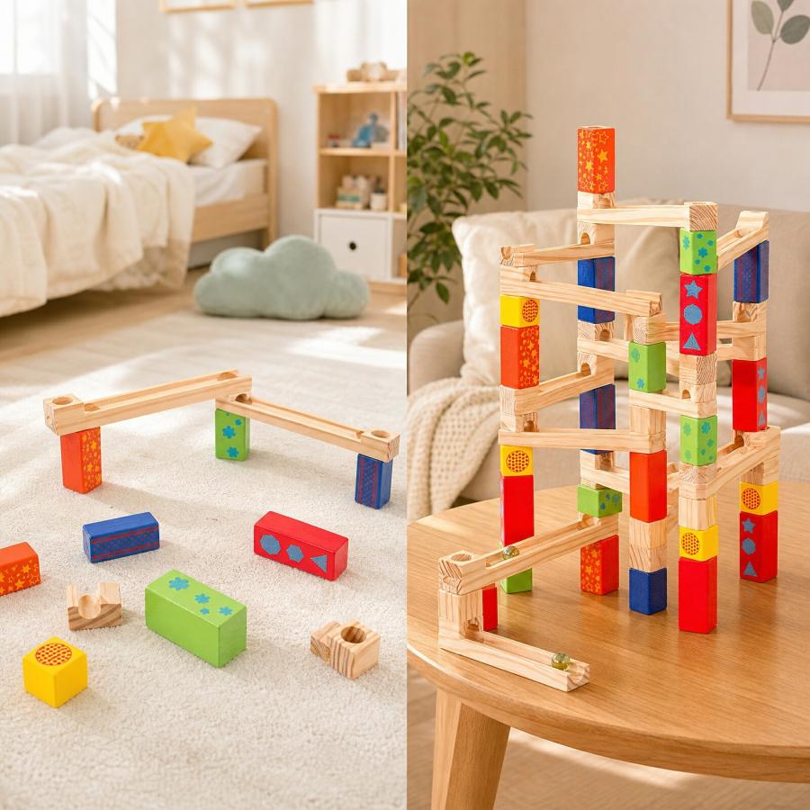 【花海公式★ラッピング無料】 木製 66pcs スロープトイ ビーズコースター スロープ ビー玉 転がし ブロック 積み木 おもちゃ 知育おもちゃ 玩具 知育玩具 |  | 16