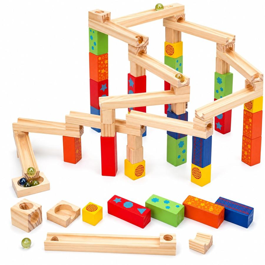 【花海公式★ラッピング無料】 木製 66pcs スロープトイ ビーズコースター スロープ ビー玉 転がし ブロック 積み木 おもちゃ 知育おもちゃ 玩具 知育玩具 |  | 01