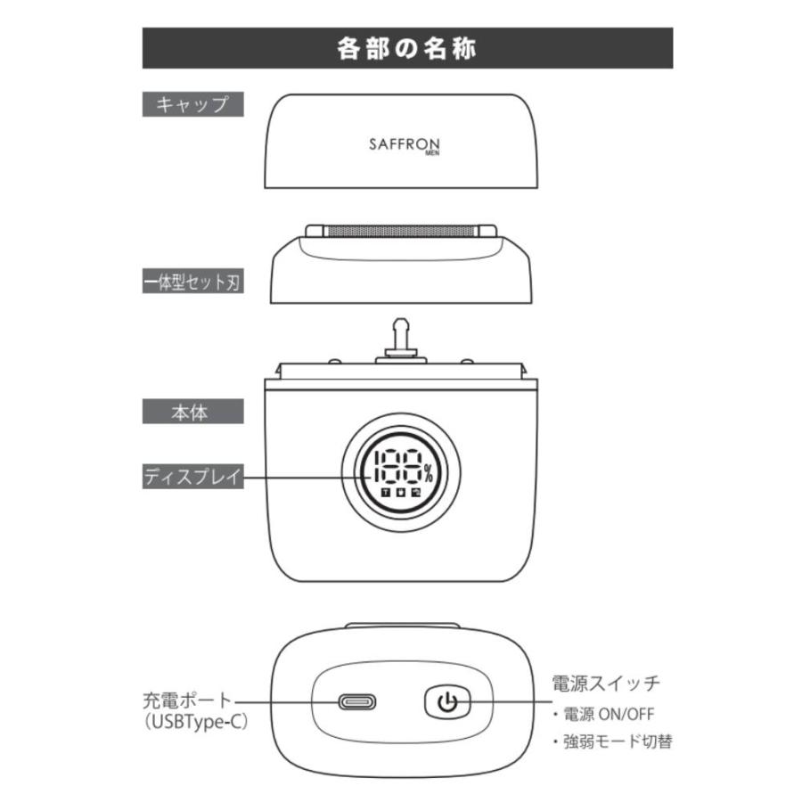 （特別特価） 髭剃り コンパクト usb充電 5枚刃 保証付き 手のひらサイズ 防水 丸ごと洗浄 誤作動防止 充電残量表示 メンズシェーバー ひげ剃り 小型  SAFFRON | ヒロ・コーポレーション | 08