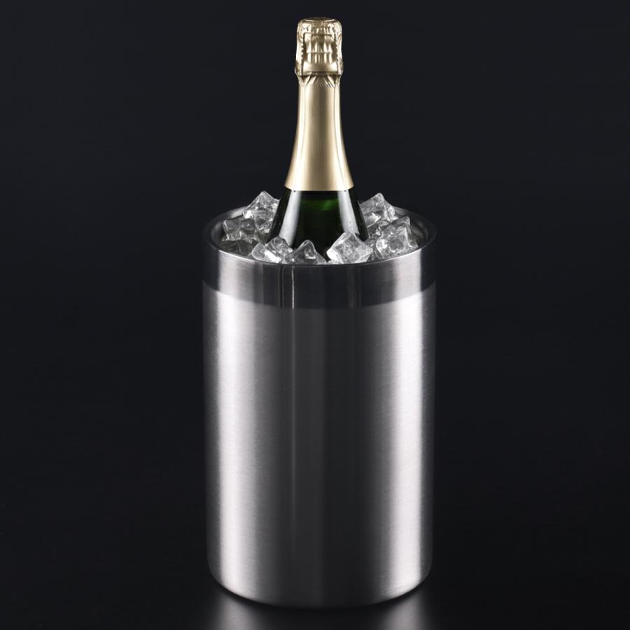 ワインクーラー ステンレス シルバー 結露 しにくい アイスペール ボトルクーラー 二重構造 上質 保冷 飲食店 レストラン バケツ シンプル ワイン シャンパン | ブランド登録なし