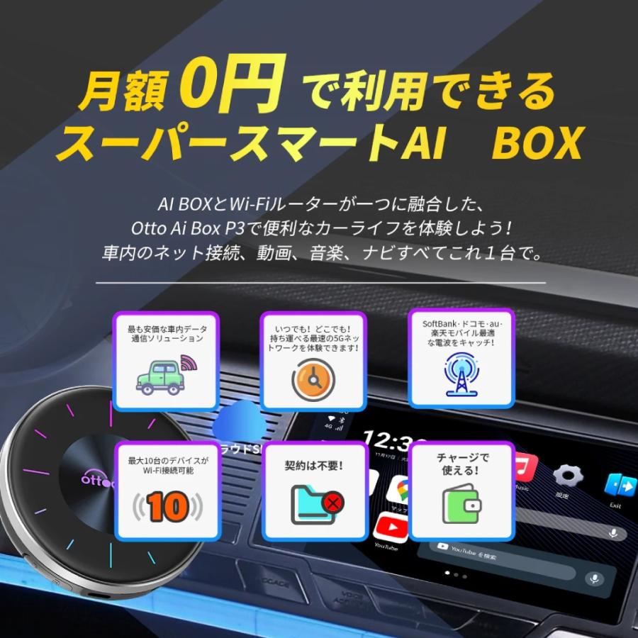 （年末特価！1年保証） オットキャスト p3 正規品 ottoaibox 車 動画 音楽 地図 CarPlay カープレイ HDMI LEDライト wifi ottocast 新品 YouTube Netflix | ottocast | 03