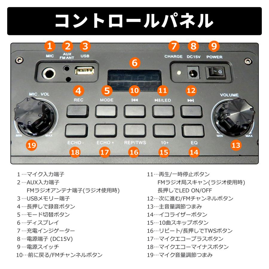 （特別特価） ポータブルスピーカー TY-1900 チコニア ワイヤレス2本付き Bluetooth ワイヤレス LEDライト 野外 屋外 室内 イベント アウトドア 音楽 ciconia | CICONIA | 09