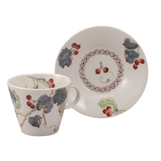 九谷焼　　カップ&ソーサー　1客 九谷焼 コーヒー カップ ソーサー 1客 青 ブルー 藍色 花柄 金彩