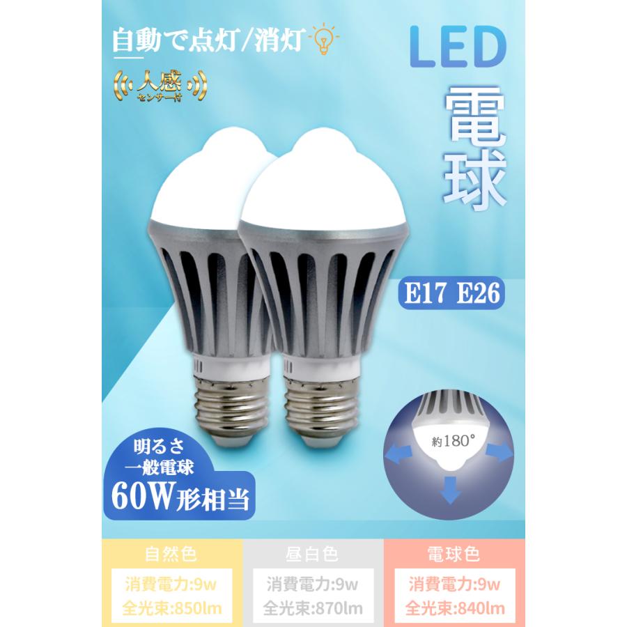LED電球 E26 60W 電球 人感センサー 60形相当 E17 自動点灯/消灯 工事不要 照明 節電｜dataworks119｜04