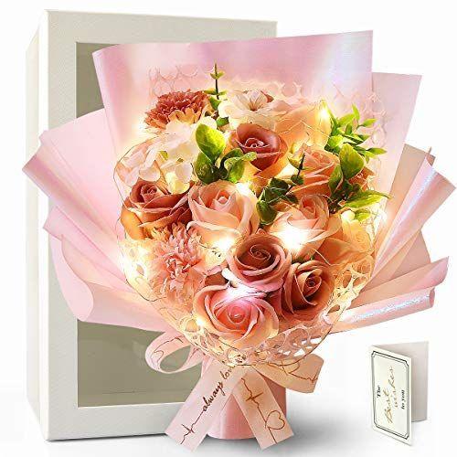 Rerxn 薄い色 癒す花 Led ソープフラワー 17輪 造花 花 贈り物 敬老の日 石鹸花 枯れない花 結婚記念日 薔薇 母の日のプレゼント