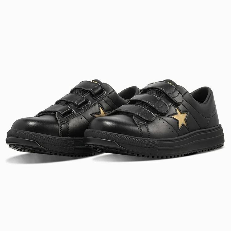 【2026FW限定】CONVERSE WORKING コンバース 安全靴 ワンスター ONESTAR PS V-3 ブラック/ゴールド 33703170 プロスニーカー ローカット 3本ベルト JSAA規格 |  | 01
