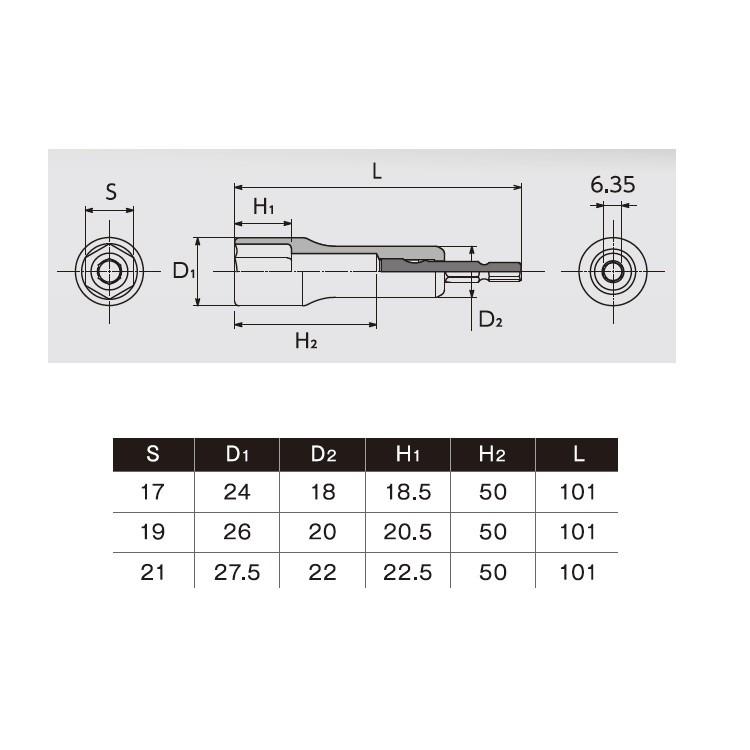 KTC インパクトソケット BZP63 6角 インパクトドライバー用 ソケットビット 軟攻不落 18V対応 21mm・19mm・17mm 京都機械工具 | KTC | 03