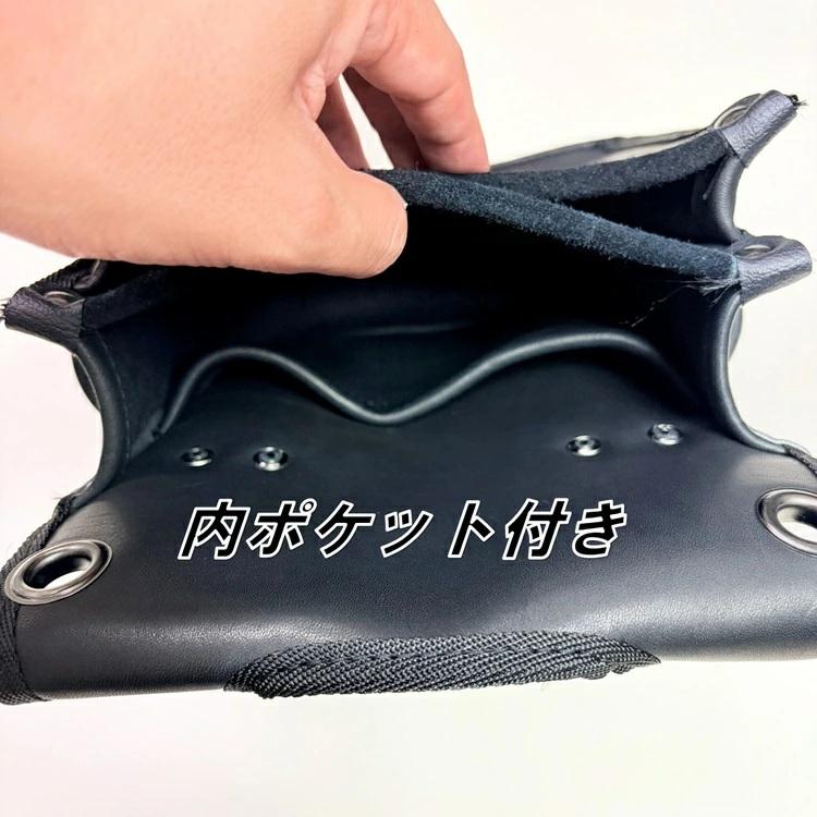 【限定グローブ革黒】国産本革 腰袋 FTK グローブ革 腰袋2段 大 背面帆布使用 |  | 06