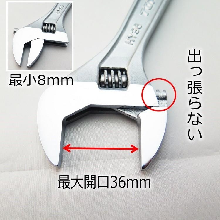 TOP トップ工業 モンキーレンチ 鳶仕様 17mmメガネ付き エコワイドモンキーレンチ HY36-17 最大開口36mm 作業工具｜datemono｜03