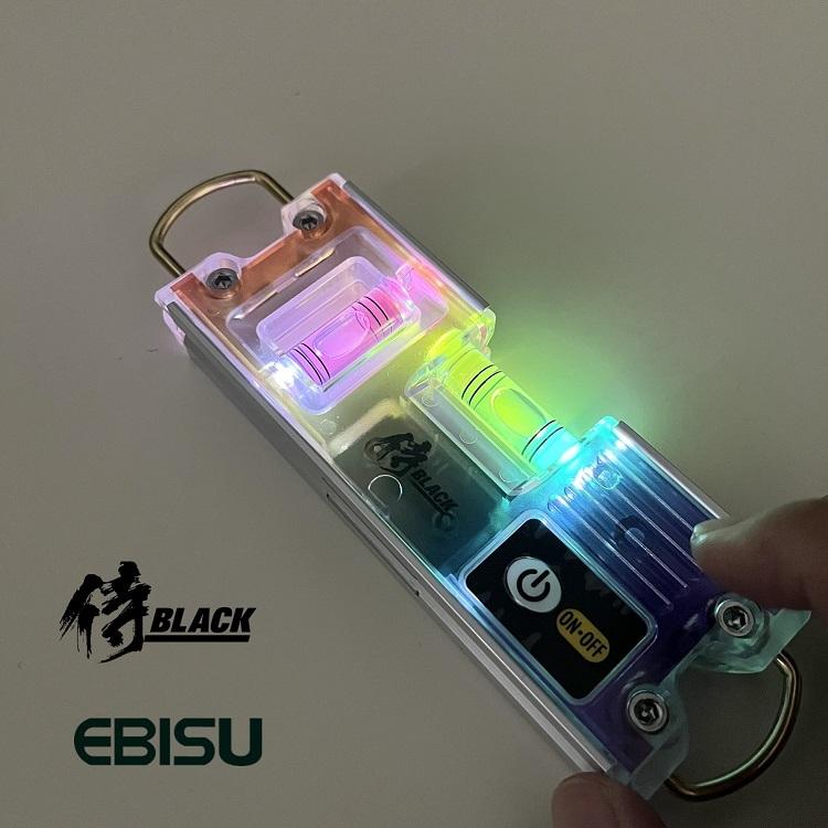 侍ブラック 侍BLACK×エビス EBISU 水平器 トビ・ライトレベルミニ レインボー SRB-TBLM LEDライト 両側シャックル カラビナ対応 超強力マグネット 足場組立 | EBISU（水平器、水準器）