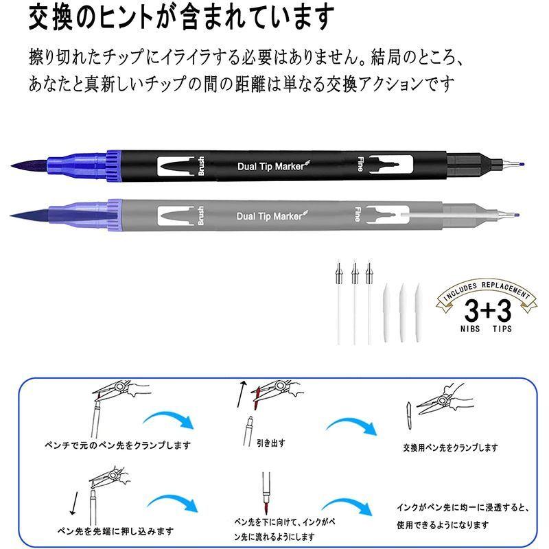 Ccfoud カラーペン 60色水彩カラー筆ペン イラストマーカー 太字 細字 2種類ペン先 イラストペン マーカーペン 水性 鮮やか 手帳 お得セット