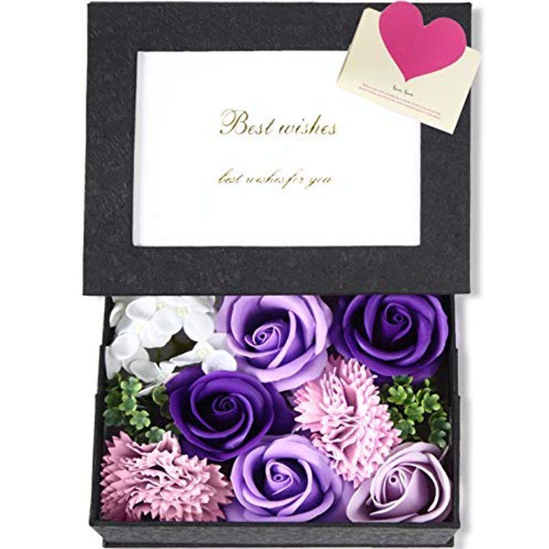 11円 今季一番 ソープフラワー ボックス 紫 フォトフレーム 写真立て 花 誕生日 父 母 敬老の日 ギフト プレゼント パープル