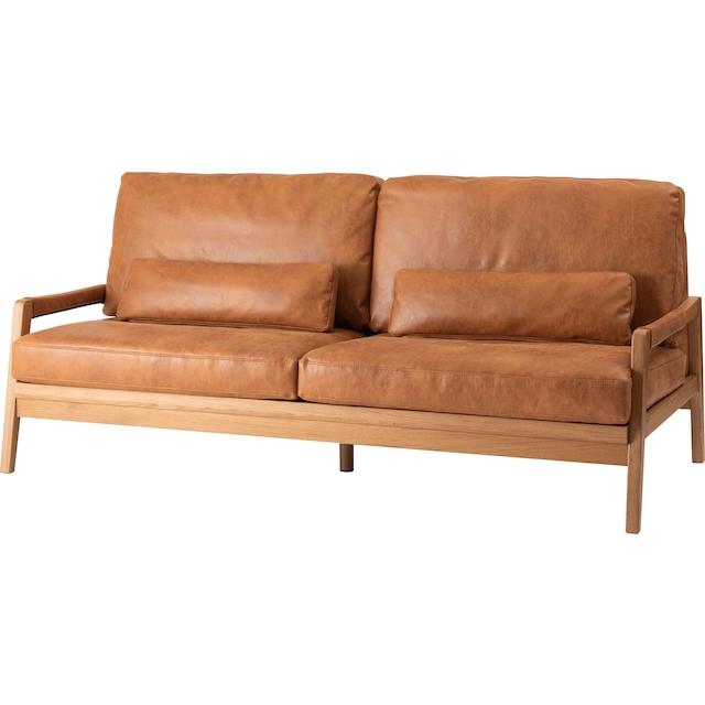 オークとクロスレザーとフェザーのシンプルモダンな3人掛ソファ 2シーター クッション付き form モダン 北欧 リビング ソファ 3人掛 | 