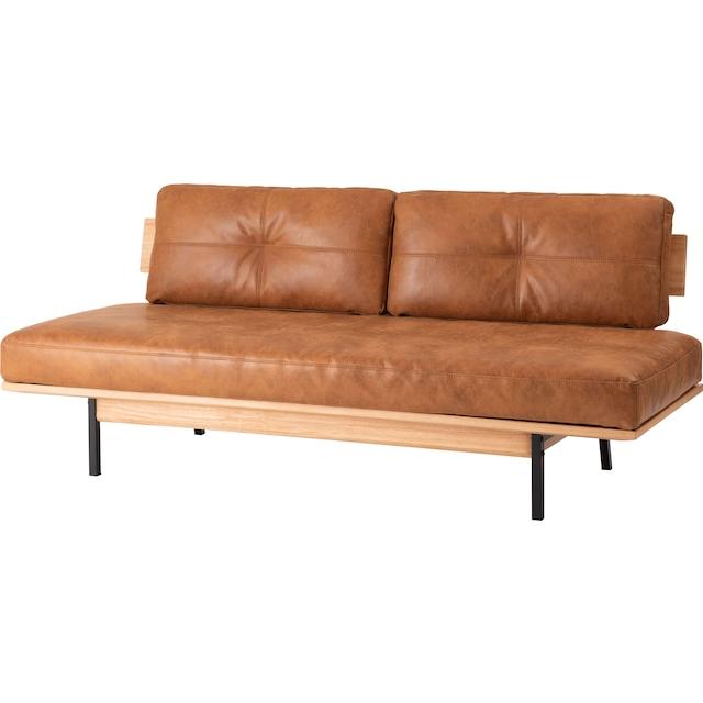 黒アイアンフレームとクロスレザーとフェザーのシンプルモダンな3人掛アームレスソファ 2シーター form モダン 北欧 リビング ソファ 3人掛 | 