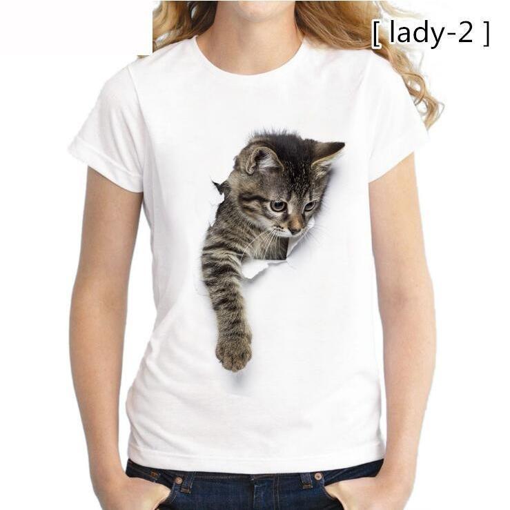 レディースTシャツ 可愛い 3D 猫 Tシャツ 半袖 男女兼用 薄手 ねこ 白 レディース 面白 おもしろ かわいい トリックアート｜dayday-shop｜11