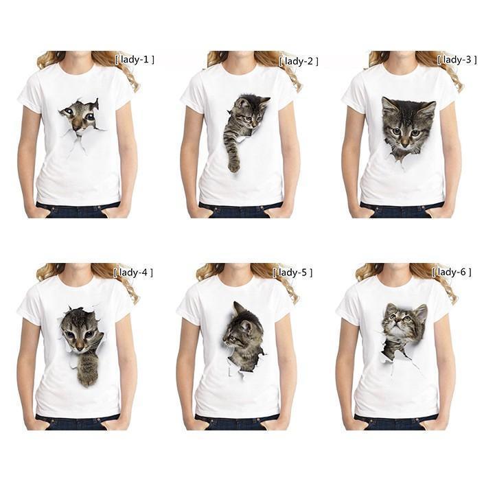 レディースTシャツ 可愛い 3D 猫 Tシャツ 半袖 男女兼用 薄手 ねこ 白 レディース 面白 おもしろ かわいい トリックアート｜dayday-shop｜09