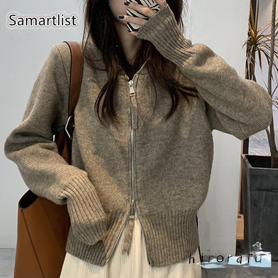 ダブルジップニットパーカー レディース トップス 長袖 秋服 冬服 