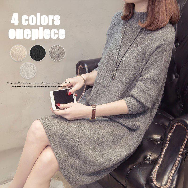 ニットワンピース 膝丈 長袖 ニット レディース チュニック ロング