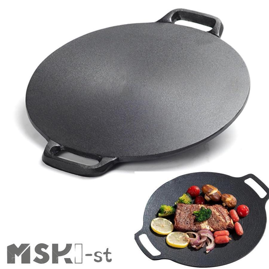 【まんまる様宛】鋳鉄製 蓋付きグリルパン／楕円形 黒 マルチグリドル グリルパン フライパン 直径28 30 32 34 38cm 鋳鉄