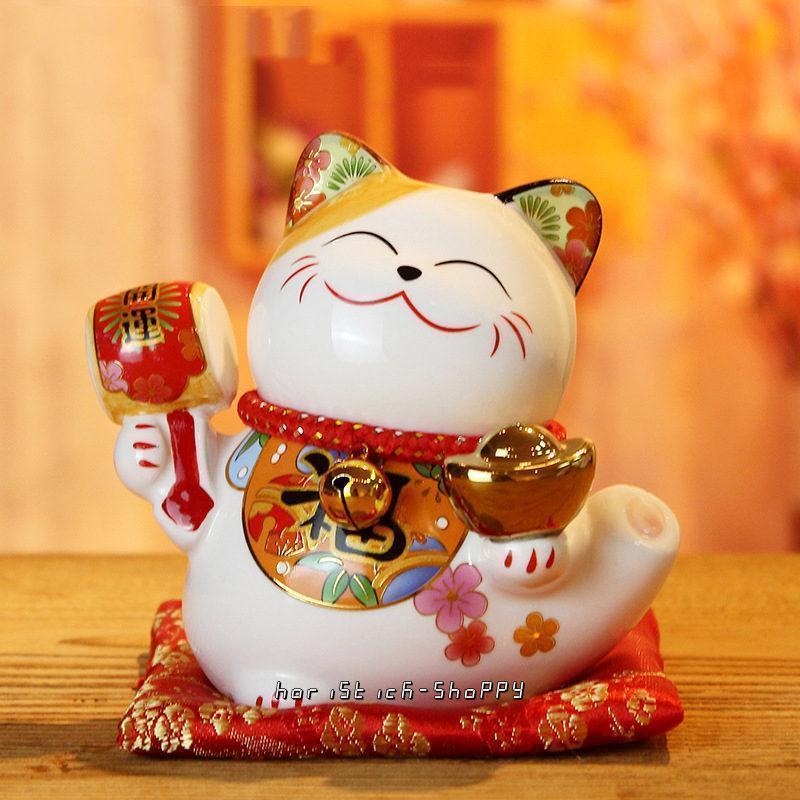 特大招き猫 陶器製 置物 開運 縁起物マネキネコ玄関お守り貯金箱