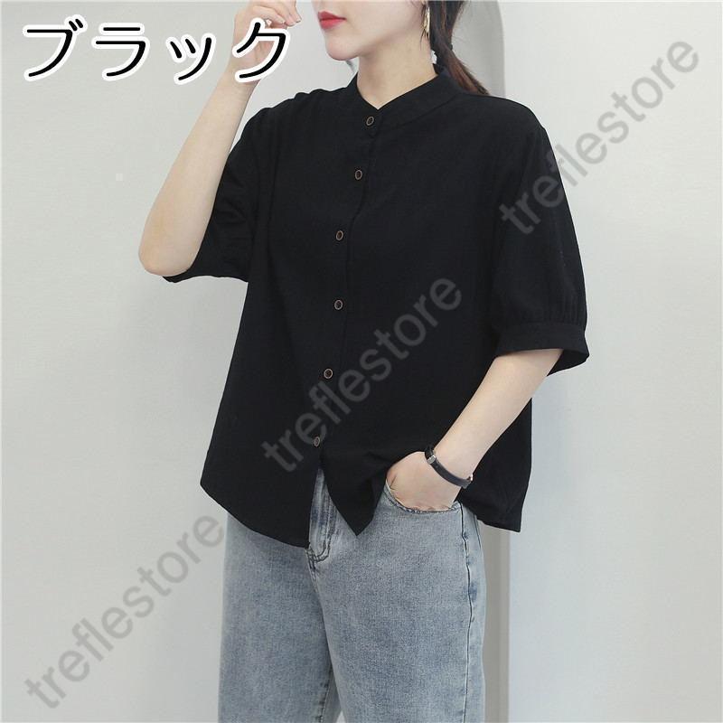 ブラウス 半袖シャツ レディース トップス 綿麻 リネン ゆったり 
