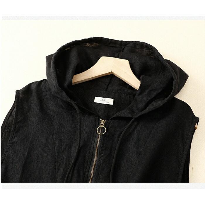 ベスト レディース 春夏 フード付き ジップアップ ジレ 前開き