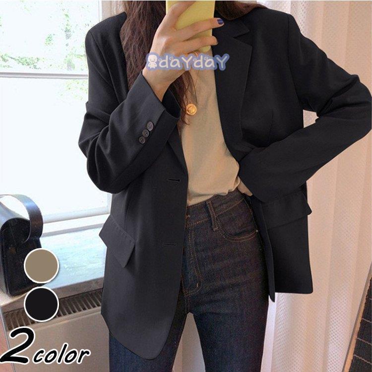 スーツジャケット レディース 春秋新作 長袖ブレザー 黒 カーキスーツ 40代 カジュアル テーラードジャケット ゆったり