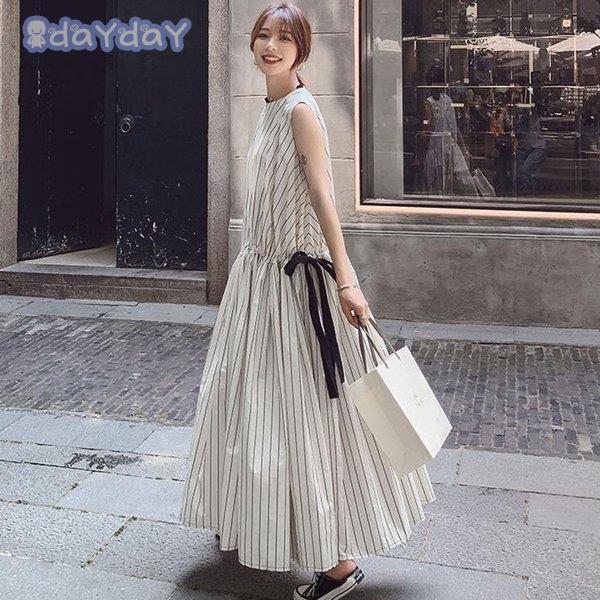 人気の新作 ワンピース レディース ワンピ シフォン ロングワンピース 春 夏 秋 おしゃれ 袖なし ストライプ 通勤 Ol 結婚式 大きいサイズ 体型カバー着痩せ 大人