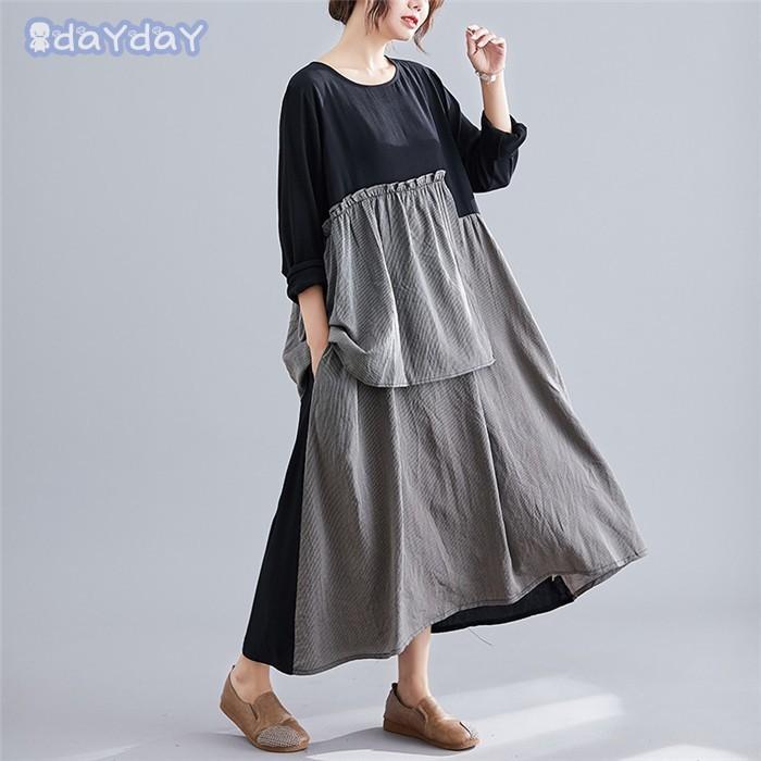 ワンピース レディース ロングワンピース ロング丈 長袖 オシャレ ゆるっとワンピース カジュアル 大きいサイズ 体型カバー 秋 冬 シンプル 30代 40代 50代 Aone 06 Lyq49 Day Day Shop 通販 Yahoo ショッピング