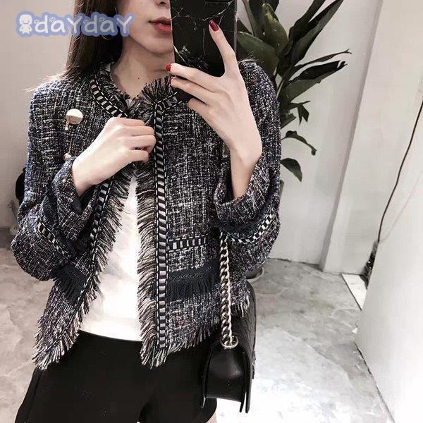 ツイードジャケット レディース 秋新作 ノーカラージャケットショート