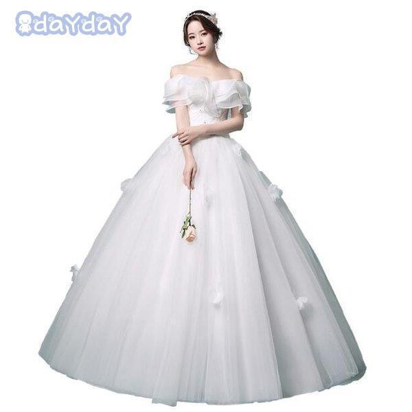 ウエディングドレス ロング 白 豪華 お呼ばれ 袖あり 肩隠し袖隠し