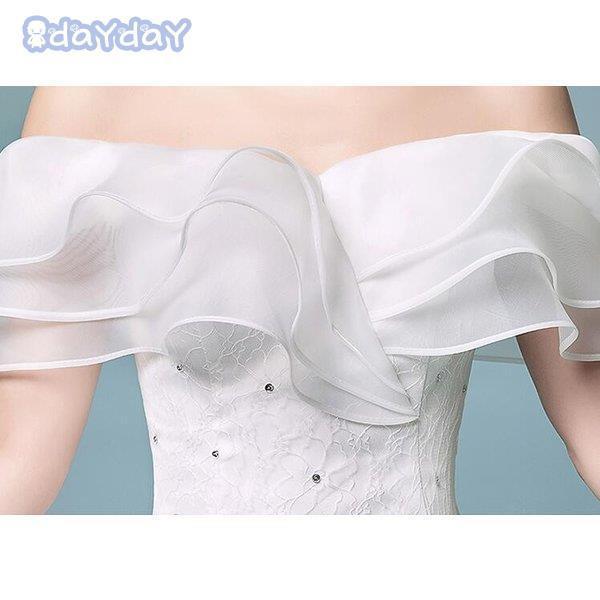 ウエディングドレス ロング 白 豪華 お呼ばれ 袖あり 肩隠し袖隠し