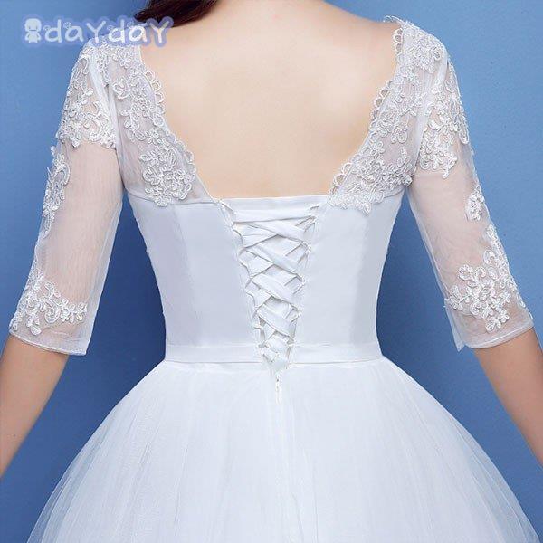 ウエディングドレス ロング丈 ホワイト 豪華　体型カバー 上品 気質優雅 結婚式 二次会 演奏会 花嫁ドレス 披露宴 撮影 編み上げ式_4