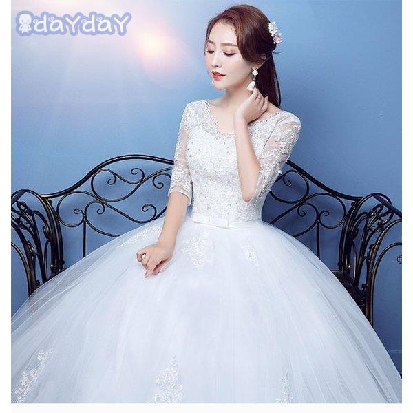 ウエディングドレス ロング丈 ホワイト 豪華 体型カバー 上品 気質優雅